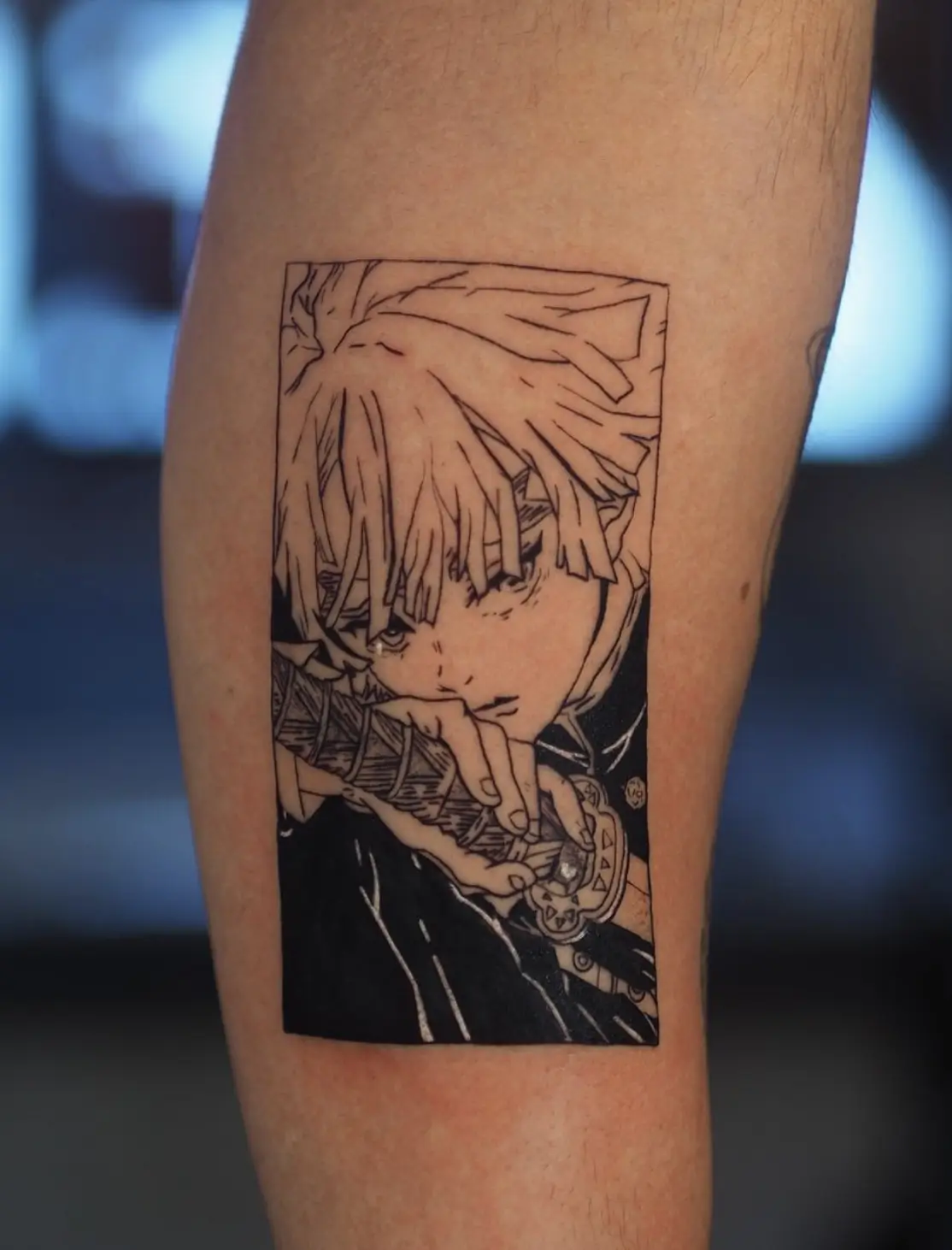 Samurai anime character tattoo with lightning effect by Sara at Omnia Tattoo Melbourne